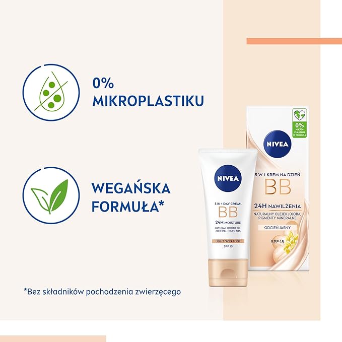 NIVEA BB Cream 5-in-1 Hydrating Day Cream with Mineral Pigments & Jojoba Oil, Light Skin Tone 50 ml – Covers, Evens, Brightens, Moisturises & Nourishes Skin in One Step