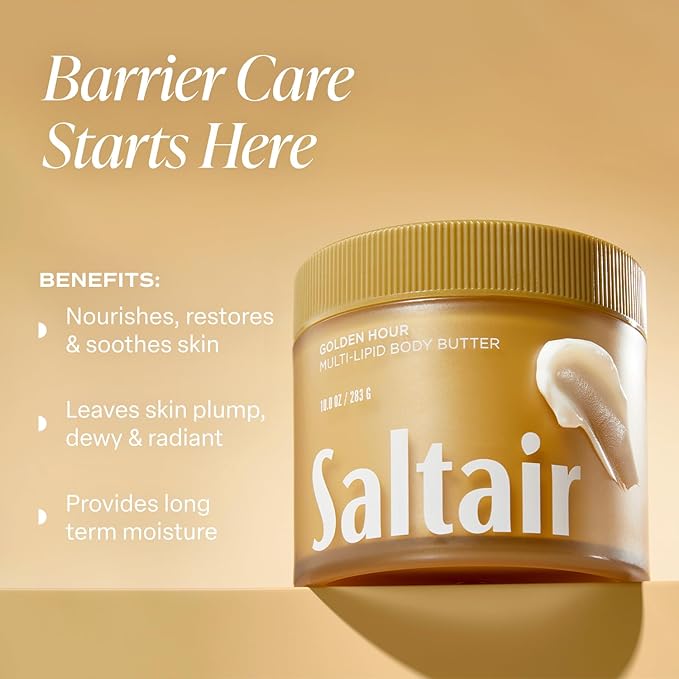Saltair Multi-Lipid Body Butter – Hydrating 24-Hour Moisture – Body Cream for Soft Skin & Barrier Support – Ceramides, Coconut Oil & Shea Butter for Dry Skin Care – Golden Hour, 10oz