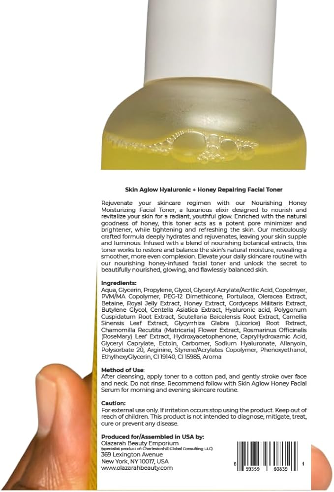 Nourishing Honey Moisturizing Facial Toner for Glowing Skin - Pore Minimizer, Tightening and Brightener