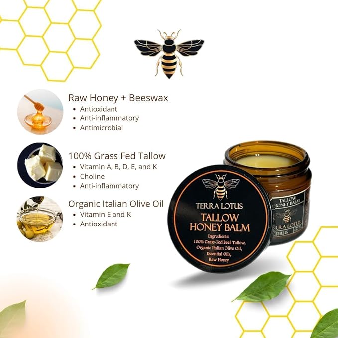 Organic Grass-Fed Beef Tallow Balm with Raw Honey - Moisturizing Cream for Soft, Smooth Skin - Handmade All-Natural Moisturizer (2 Oz, Unscented)