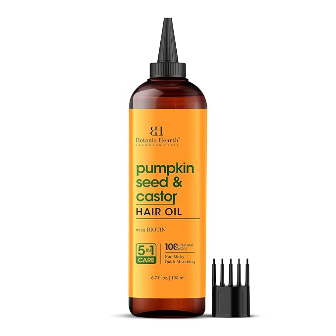 Botanic Hearth 100% Pure Pumpkin Castor Oil For Hair Growth & Hair Treatment Oils 6.7 Fl oz | Infused with coconut Oil | Hair Oil Repairs Dry Damaged Hair, Strengthening, Healthier | All Hair Types
