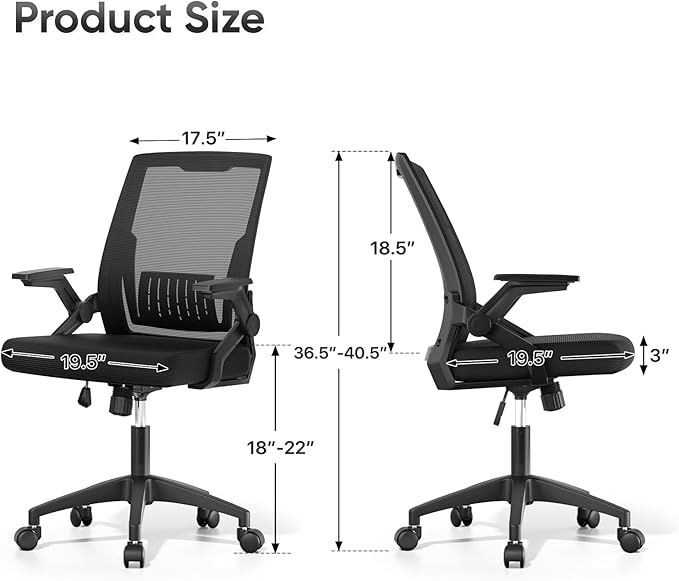Ergonomic Office Chair, Home Desk Chair with Flip-Up & Adjustable Armrest, 135° Reclining Tilt Lock, Thickness Cushion Mesh Back Office Chairs for Man Woman