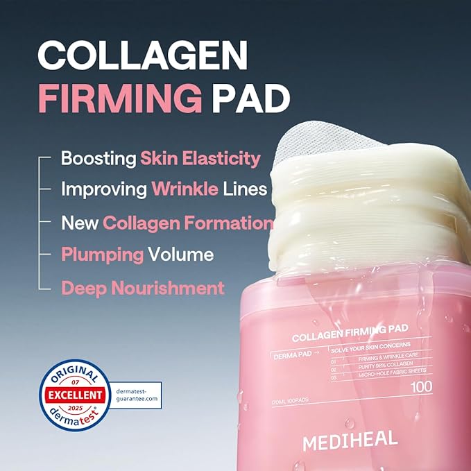 Mediheal Collagen Pad & Serum Skin Care Duo Set for Skin Nourishment & Healthy Skin – Collagen Firming Toner Pads (100 Count) + Collagen Firming Serum (1.35 fl.oz)