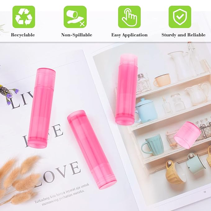 50 Pcs 5.5g Twist-up Lip Balm Tubes,Empty Plastic Lip Gloss Balm Containers Rotatable Deodorant Containers for DIY Homemade Lipsticks, Chapsticks and Homemade Solid Perfume,Pink