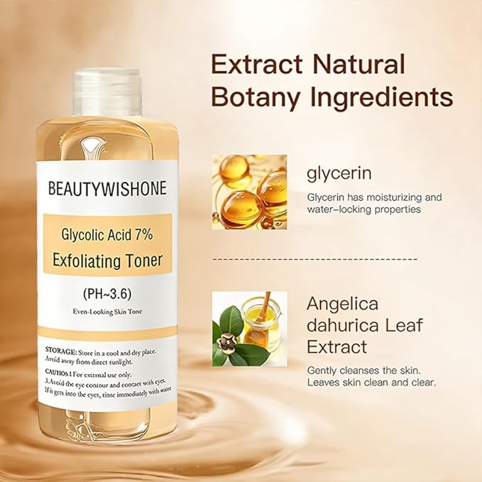 Glycolic Acid 7% Toning Solution - Gently Exfoliates, Smooths Skin Texture, Improvement Visible Clarity & Also Addressing Uneven Tone, Reveal Radiant Skin, 8.12 fl oz