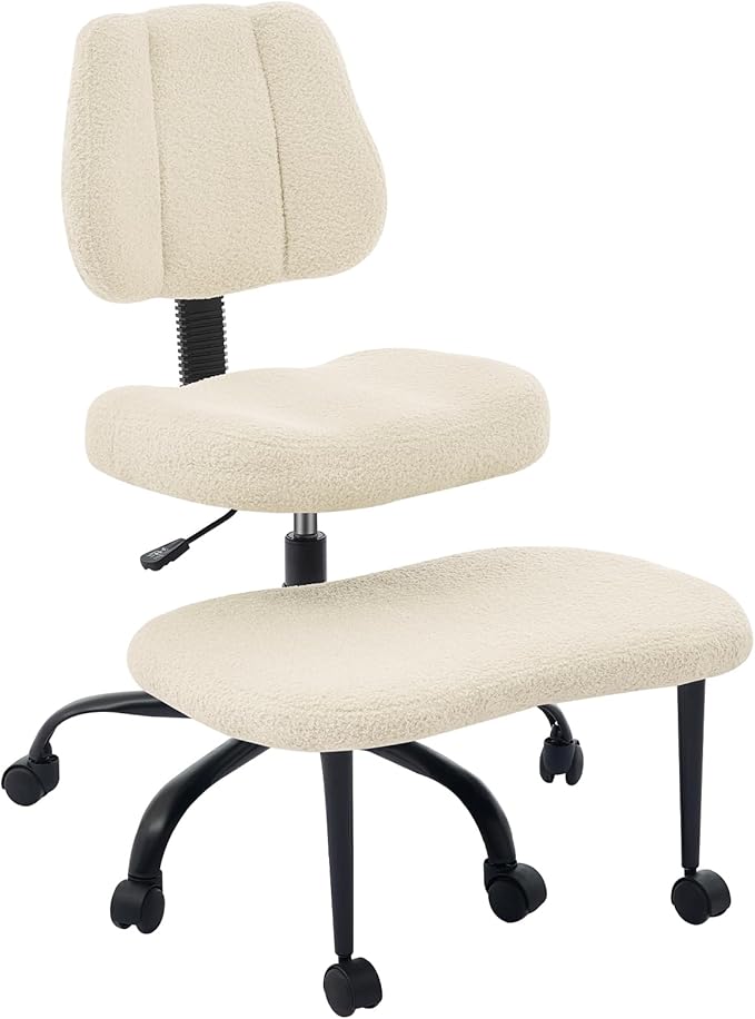 Criss Cross Legged Meditaion Chair,Exquisite Home Office Furniture,Ergonomic Kneeling with Lumbar Support and Adjustable Height Stool for ADHD Adults,Teddy Fabric (Beige)