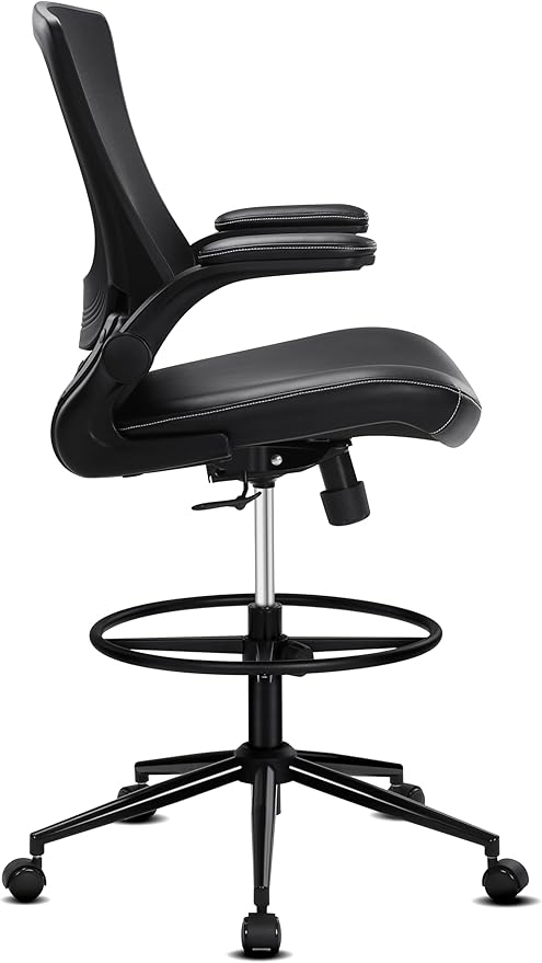 Misolant Tall Office Chair for Standing Desk, Drafting Chair with Footrest Ring, PU Leather Recline High Office Tall Desk Chair with Adjustable Lumbar Support