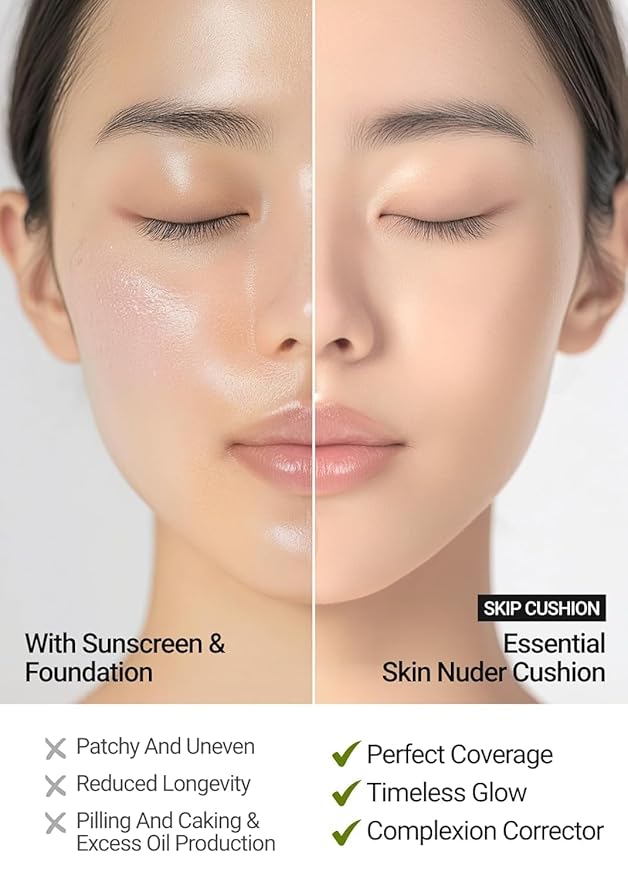 JUNG SAEM MOOL Essential Skin Nuder Cushion | Natural Finish, Buildable Coverage Cushion Foundation by Korean Makeup Artist (Refill Included, SPF 50 | Gift Set with Mool Cream & Puff), 21 Medium