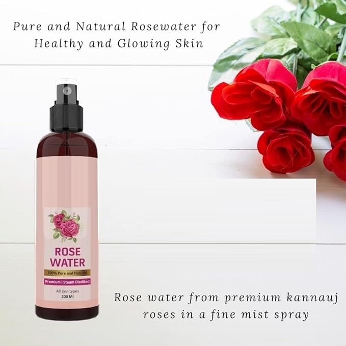 6.76floz Pure & Natural Rose Water/Skin Toner Mist Spray - 200Ml - Steam Distilled - Gulab Jal - Alcohol & Chemical Free