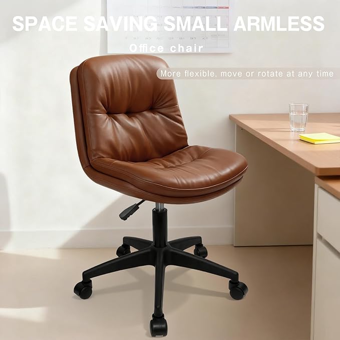 Office Chair, Ergonomic Desk Chair with Padded Cushion & Backrest, Adjustable Height & 360° Swivel, Armless Task Chair for Home Office, Computer Desk & Vanity Brown