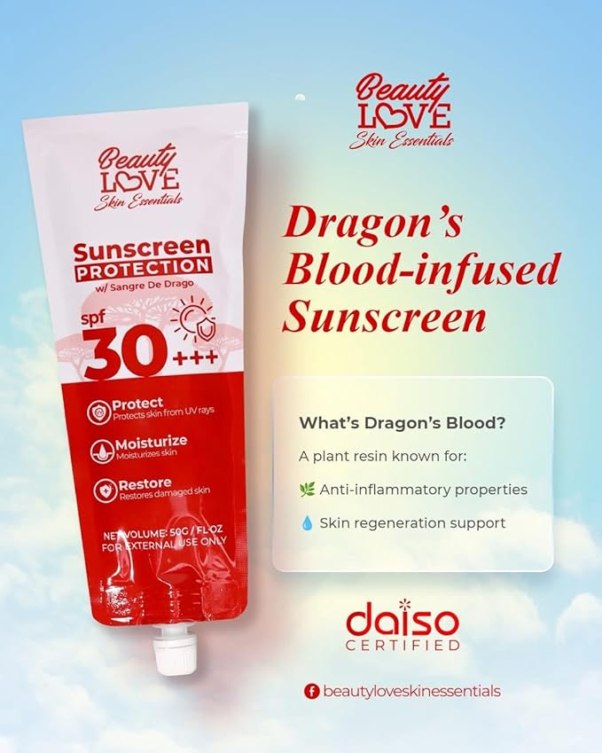 Beauty Love Sunscreen with Sangre De Drago, SPF 30+++, Triple Action Protection, Moisturizing and Skin Restoration, 50g