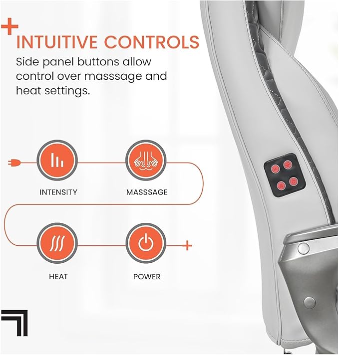 Sharper Image S600 Active Lumbar Ergonomic Bonded Leather Swivel Executive Massage Chair, White/Gray
