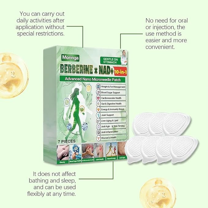 Moringa Patch,New Professional Moringa 10-in-1 Nano Microdarts Patch,New berberine patches,Natural Body Patchs for Women and Men,Suitable for All Skin Types (5 boxes)