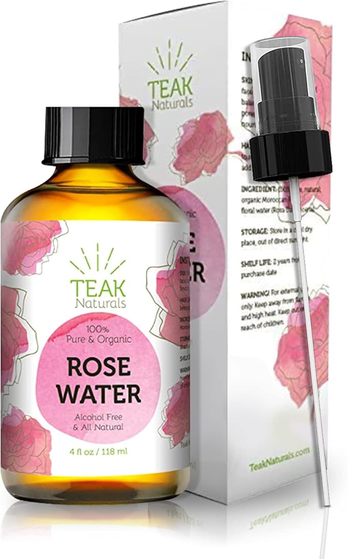 ROSE WATER TONER by Teak Naturals, 100% Organic Natural Moroccan Rosewater (Chemical Free) 4 oz