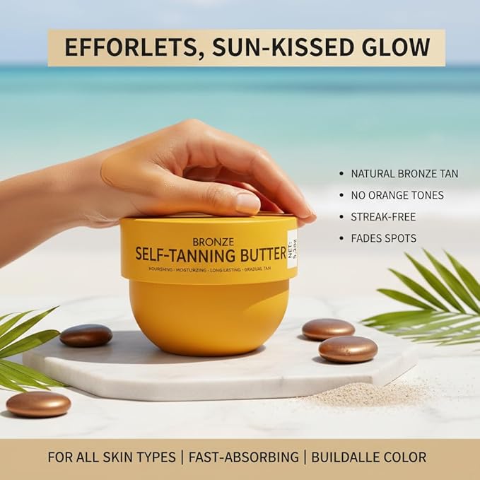 Tanning Butter Gradual Tanning Lotion with Active Skincare, Hydrating Self Tanner for Body with Niacinamide, Hyaluronic Acid and Vitamin E – No Orange Tones 5.3 fl oz (150ml) (2PCS)