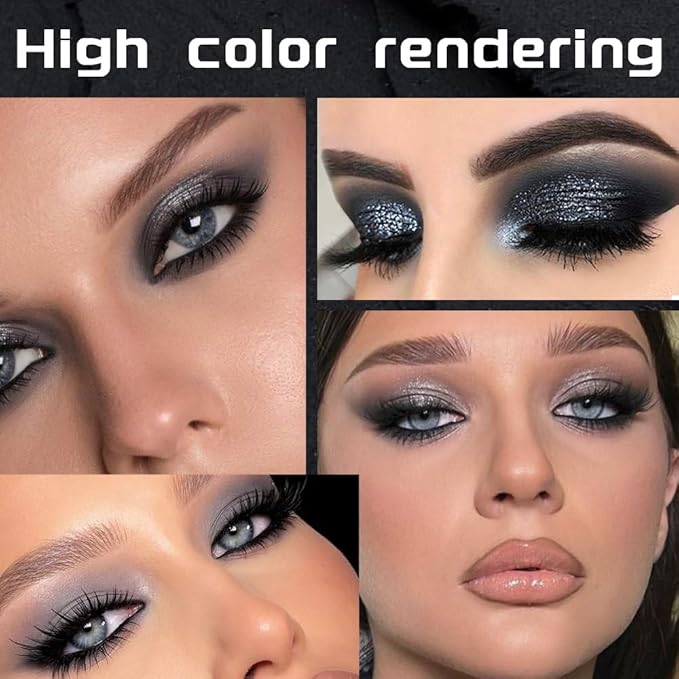 SUAKE 15 Colors Black Gray Silver Matte Shimmer Eyeshadow Palette for Eye Makeup,High Pigmented Brown White Eye Shadow Primers Powder Palet de sombras de ojos