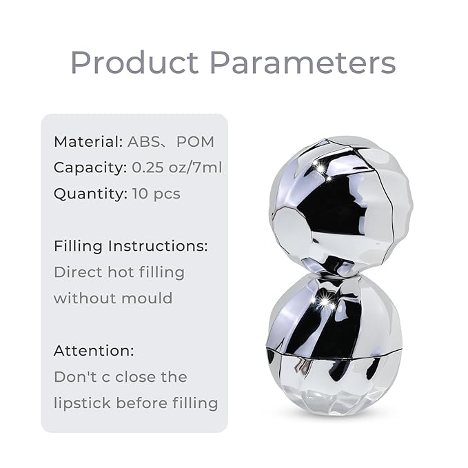 longway 0.24Oz (7ml) Empty Lip Balm Sphere Containers | Screw Cap Lipstick Tubes/Chapstick Tubes/Chapstick Holder for Lip Gloss & BPA FREE (Pack of 10 (Silver)