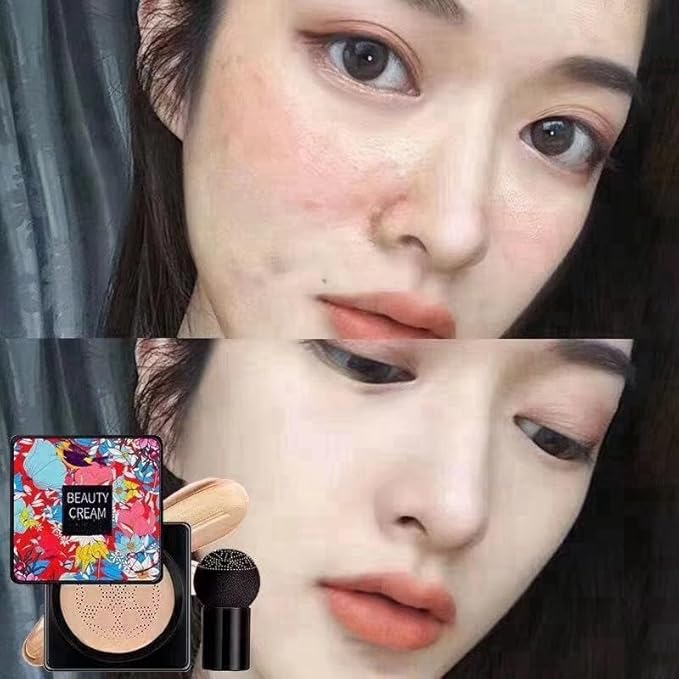 Lovelycat Mushroom Head Air Cushion BB Cream Even Skin Tone Makeup Base PrimerConcealer Lasting Nude Makeup Moisturizing Brightening Pigment CC Liquid Foundation (C-natural)
