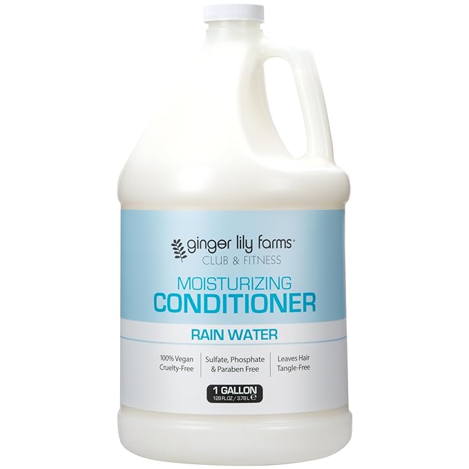 Ginger Lily Farms Club & Fitness Moisturizing Conditioner for Dry Hair, 100% Vegan & Cruelty-Free, Rain Water Scent, 1 Gallon (Pack of 4)
