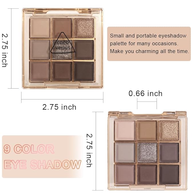 9 Colors Nude Eyeshadow Palette Makeup,Taupe Bronze Brown Matte Cream Eye Shadow,Natural Neutral Eyeshadow Palette Nude