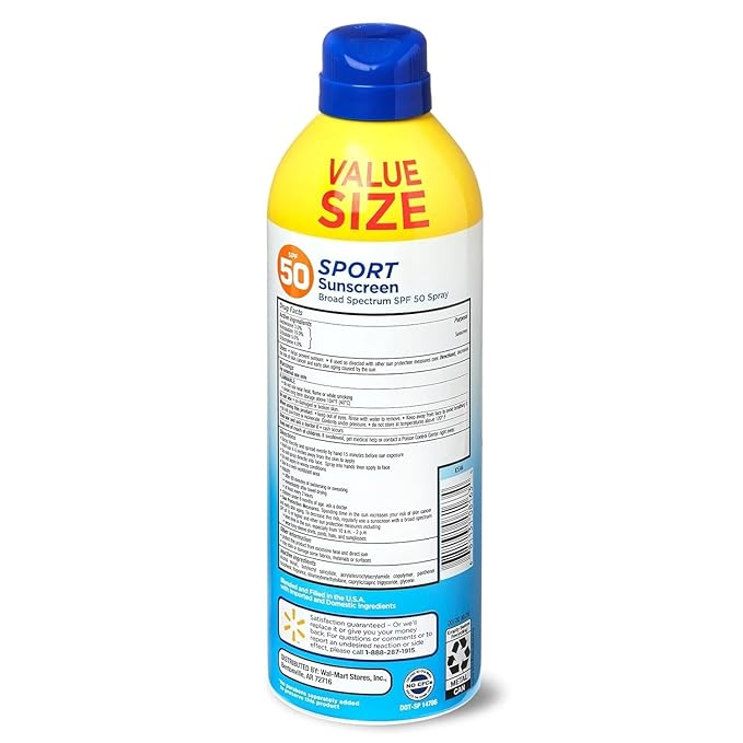 Equate Sunscreen SPF 50- Value size Sport Broad Spectrum Spray, 9.1 oz (pack of 1), Set By Basket Goods