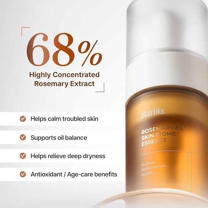 starlike Rosemary 68 Skin Biome Essence for Face | 3.38 Fl Oz | Antioxidant Micro-Bubble Toner | Calming & Soothing for Dull Skin | Niacinamide & Peptides | 68% Rosemary Extract | Korean Skincare