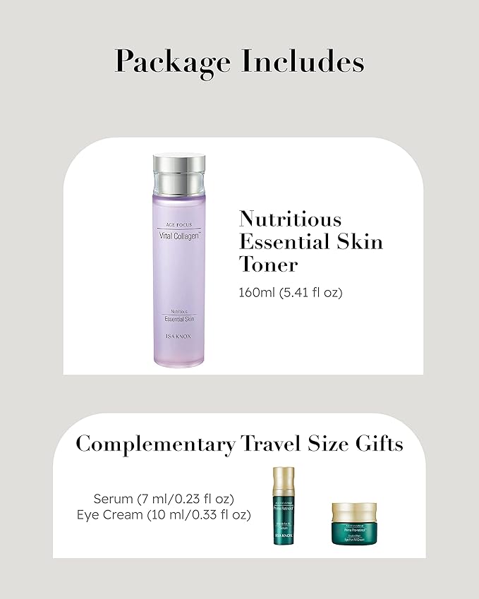 ISA KNOX Age Focus Vital Collagen Essential Toner by LG Beauty, Prime Wrinkle for All Serum & Prime Eye for All Cream (177 ml/5.99 fl oz) - Korean Skin Care by LG Beauty.