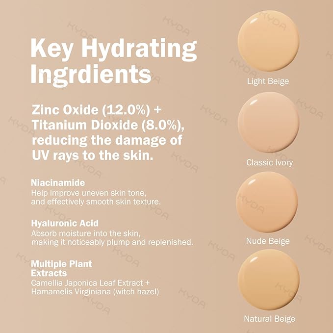 KYDA Skin Tint with SPF 40, Tinted Mineral Sunscreen Serum with Zinc Oxide,Tinted SPF Serum Foundation,Long Lasting Buildable Coverage like Foundation-1 Fl Oz, Natural Beige