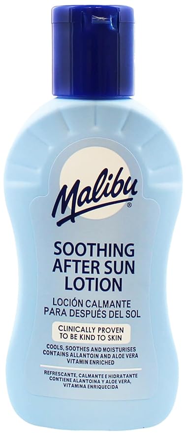 Malibu After Sun Lotion 3.4 fl oz – Cooling Aloe Vera & Vitamin E Moisturizer for Sunburn Relief, Hydrating Post Sun Care for Face & Body, Fast-Absorbing, Made in UK