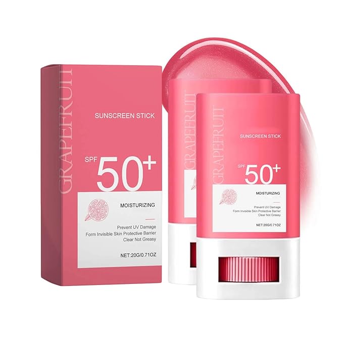 Moisturizing Sunscreen Stick for Face SPF 50+, Grapefruit Face Sunblock Stick, Lightweight Sun Cream for All Skin Types, Non Greasy & Smooth Skin Texture, 20g (2pc)