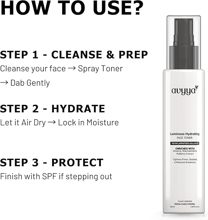 Luminous Hydrating Face Toner with Ginseng, Niacinamide and Mulberry for Dull Skin, Pore Tightening, Acne Control, Brightening | for All Skin Types, Men & Women - 3.38 fl oz