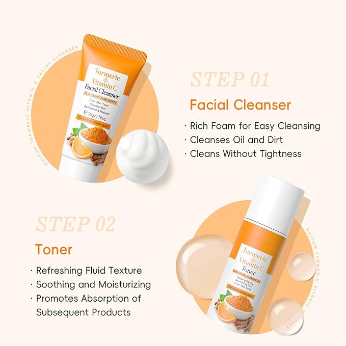 Turmeric Skincare Set, Skincare Gift Set for Women Teens Girls, 5PCS Turmeric Vitamin C Facial Skin Care Routine Kit for Glow Skin with Turmeric Face Wash, Toner, Serum, Eye Serum, Cream