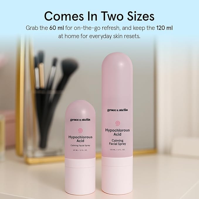 grace & stella Hypochlorous Acid Spray for Face - Body Acne Spray - Gentle Face Mist to Calm Redness & Flare-Ups Back Acne - Soothing Facial Mist for Sensitive Skin - Travel Size (60 ml/2 fl oz)