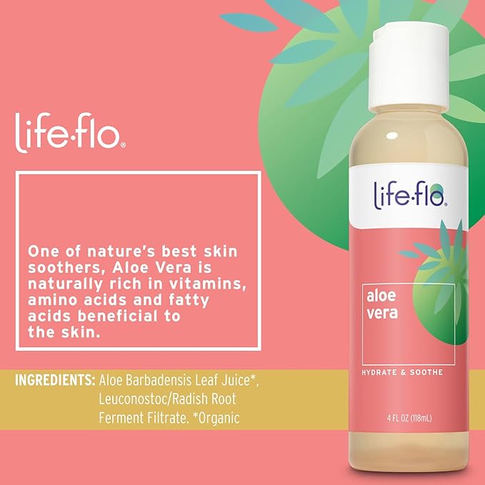LIFE-FLO Aloe Vera, Soothing Moisture for Dry Skin Care, Calms Redness, Conditions & Hydrates Skin with Organic Aloe Vera Juice, No Synthetic Thickeners or Fillers, 4 FL OZ