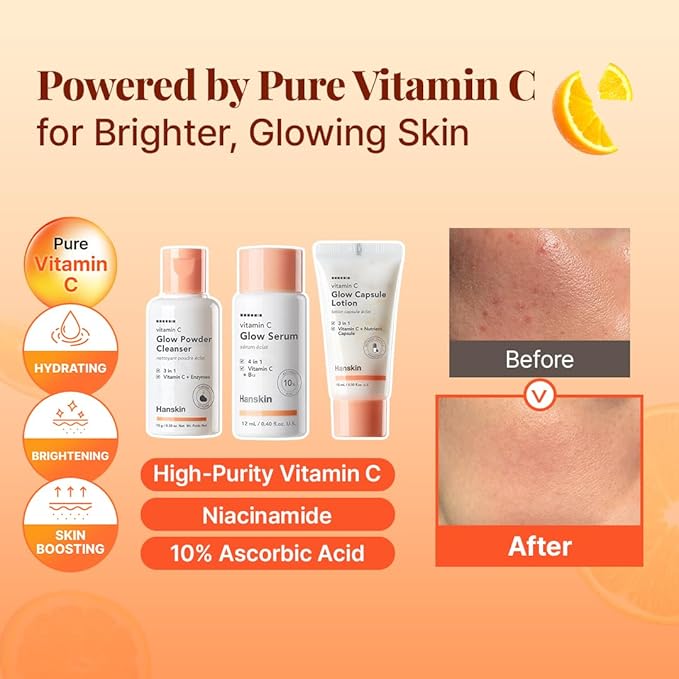 Hanskin Glow Skin On the Go Kit–Brightening & Hydrating Mini Skincare Set with Cleanser, Essence, Serum & Lotion | TSA-Friendly Travel Kit, Holiday Gift, Stocking Stuffer, Teen Girl & Women’s Skincare