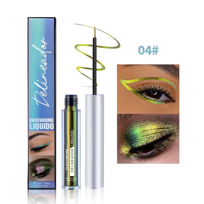 Chameleon Eyeliner Eyeshadow,Lime Green to Yellow Chrome Shifting Waterproof Eyeliner Pen, Long Lasting High Pigment Glitter Shifting Eyeshadow Eye Makeup, Lridescent Eye liner for Women & Girls 04#