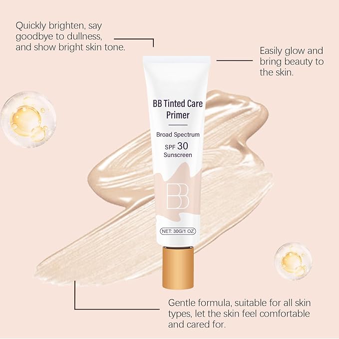 BB Moisturizer Spf 30 - Brightens, Hydrates & Smooths Your Skin, BB Blur Tinted Moisturizer Spf 30, BB Tinted Care Primer with Brush, Full Coverage Concealer Liquid Makeup (Wheat)