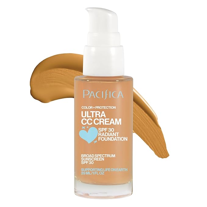 Pacifica Ultra CC Cream Radiant Foundation SPF 17 - Warm/Medium – Medium Coverage Color Correcting Cream, Dewy Finish, Mineral SPF, 1 oz
