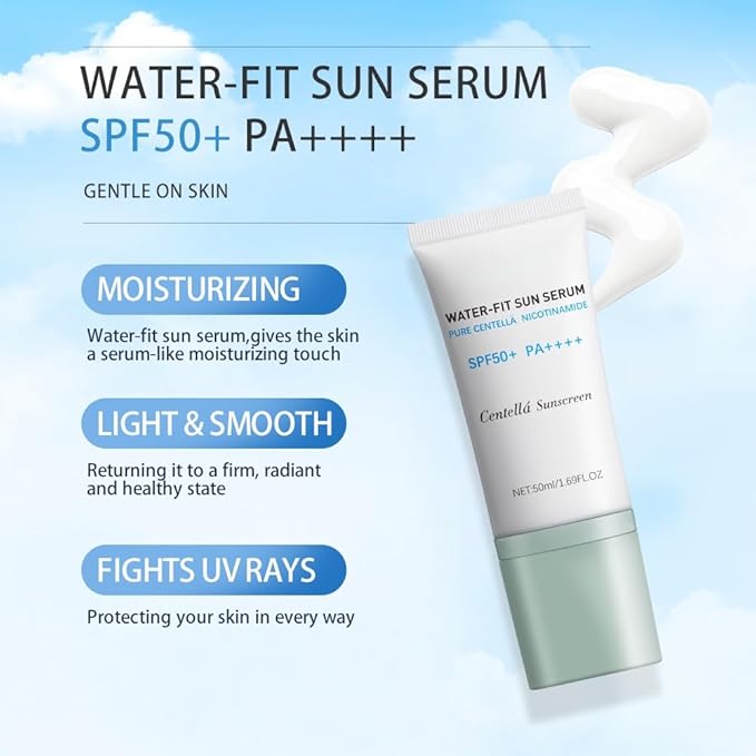Centella Sunscreen, SPF50+ Lightweight Hydrating Centella Water-Fit Sun Serum for All Skin Type and UV Defense (1Pcs)
