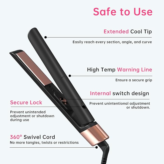 Mini Flat Iron 1 Inch Ceramic Mini Hair Straightener, Small Flat Irons for Short Hair, Curls Bangs, Dual Voltage for Travel,Dual Voltage for Worldwide Use(Black)