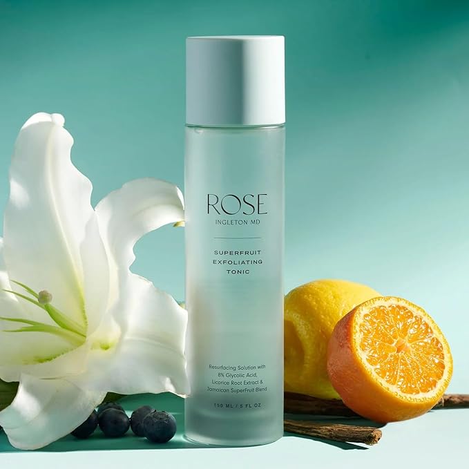 ROSE Ingleton MD SuperFruit Glycolic Acid 8% Exfoliating Toner, AHA Toner for Hyperpigmentation, Dark Spots, Bumpy Texture & Uneven Skin Tone, Fragrance Free, Alcohol Free, Vegan, 5 fl oz