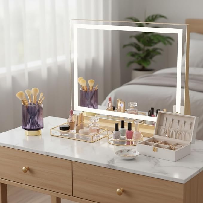 Purple Makeup Brush Holder, Glass Toothbrush Holders for Bathrooms, Gold Pen Holder for Desk, Vintage Make Up Brush Holder Vanity Organizer for Brushes, Lipstick, Eyebrow Pencil