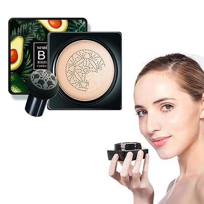 Avocado Air Cushion BB Cream,mushroom head air cushion cc cream brighten,waterproof Flawless,Even Skin Tone Makeup Base BB Cream for All Skin Makeup (Natural White, 1PCS)