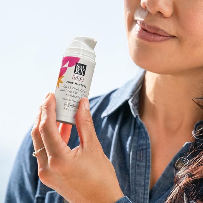 SolRX Pure Mineral SPF 50+ Sunscreen - 3.4oz Zinc Oxide Sunscreen with Vitamin E, Reef Safe, Daily Use for Face and Body