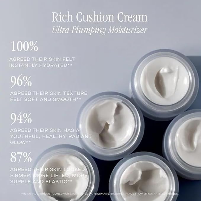 Summer Fridays Rich Cushion Face Cream - Ultra Plumping Barrier Repair Cream + Makeup Primer - Infuses Skin with Rich Hydration from Glycerin + Squalane - Non-Comedogenic + Fragrance-Free (1.69 Oz)