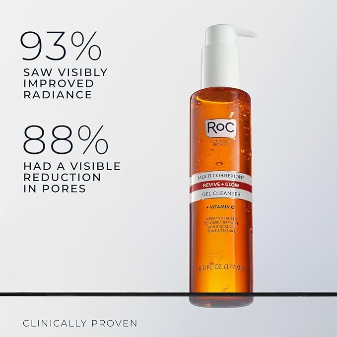 RoC Multi Correxion Revive + Glow Gel Vitamin C Cleanser, Face Wash, Facial Cleanser with Glycolic Acid, Paraben-Free, Sulfate-Free Skin Care - 6 Ounces