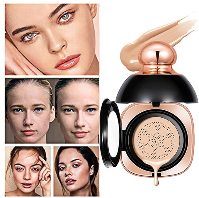GL-Turelifes Mushroom Head Air Cushion Foundation,BB Cream Oil Control Cushion Set,CC Cream Moisturizing Concealer Air-permeable Natural Flawless Makeup (Mushroom Air Cushion(natural color))