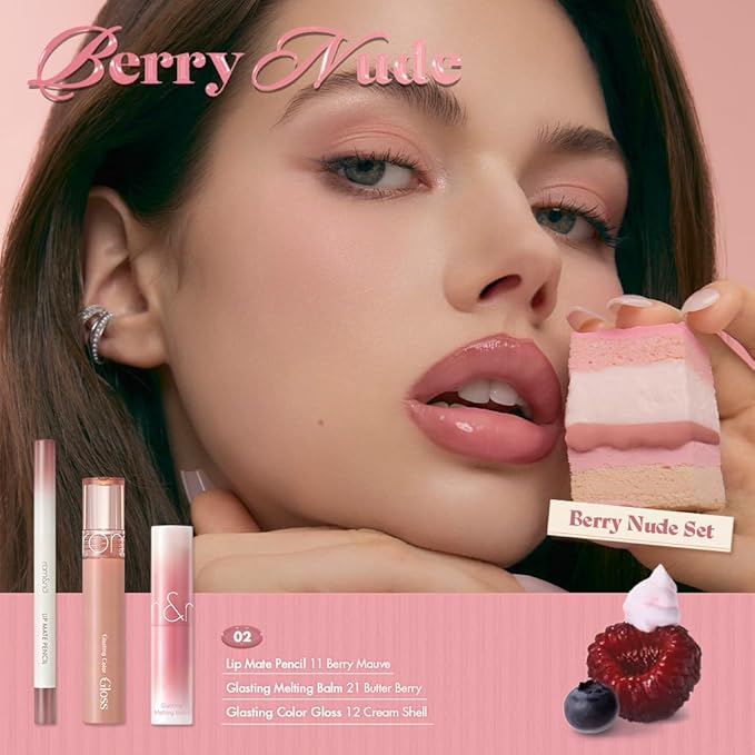 rom&nd Volume Hack Trio Berry Nude Set | 3-Step Plumping Lip Kit for Defined, High-Shine Lips | TikTok Viral Cool-Tone Gradient