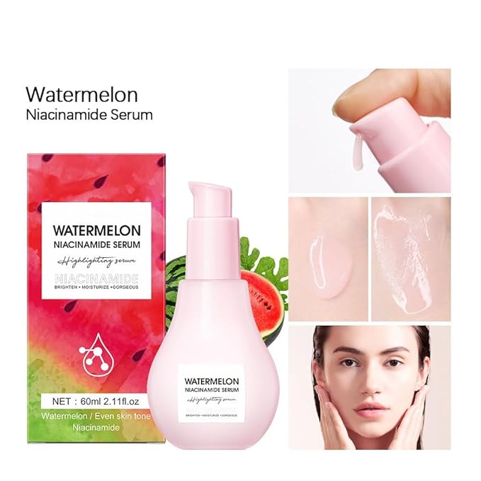 2 Pcs Watermelon Moisturizer Glow Priming Serum,Hydrating & Brighten with Hyaluronic Acid Lightweight Facial Serum.