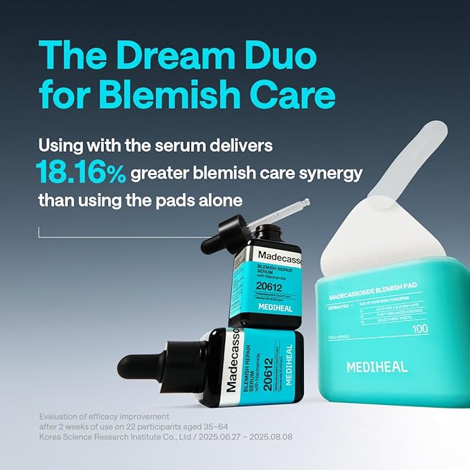 Mediheal Madecassoside Pad & Serum Skin Care Duo Set for Skin Soothing & Blemish Care – Madecassoside Toner Pads (100 Count)+ Madecassoside Repair Serum (1.35 fl.oz)